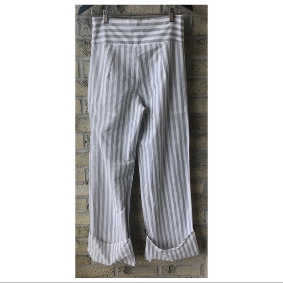 LOST INK NWT Wide Turn-Up Striped Pant in Grey/White - Picture 7 of 9